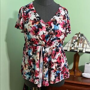 Torrid Multicolor Floral V-Neck Blouse